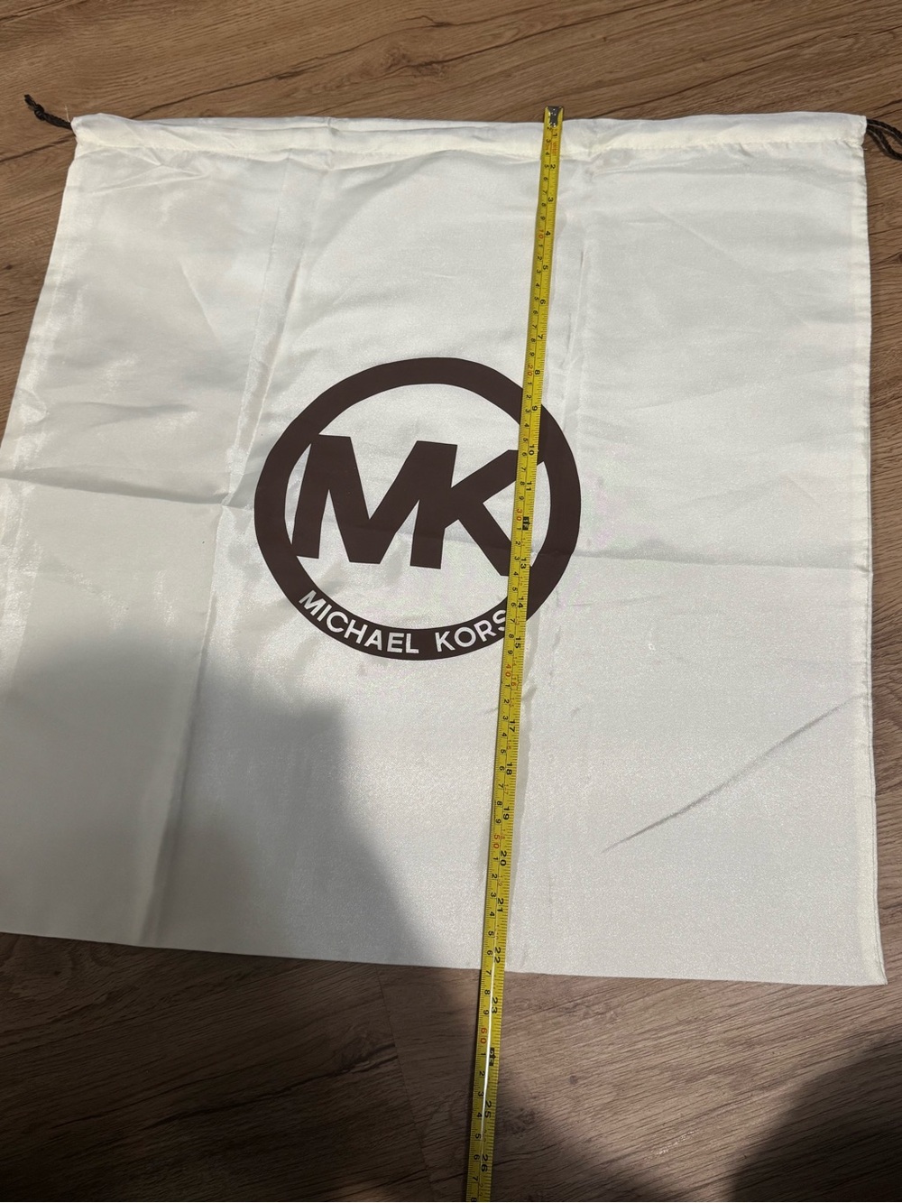 Michael Kors White Drawstring Dust Bag with Brown MK Logo